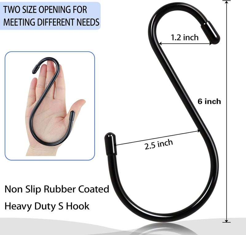 DINGEE 6 Pack Large S Hooks, Rubber Coated, Heavy Duty Non Slip, Black Vinyl Coated Closet S Hooks for Hanging Plants, Jeans, Pot, Pan, Garden, Bird Feeders - Image 2
